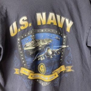 U.S. NAVY T-Shirt A Global Force For Good Blue Bayside Tag USA Size Large